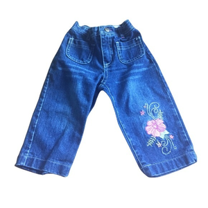 Disney princess 3T elastic waist embroidery med wash wide leg cargo pocket jeans